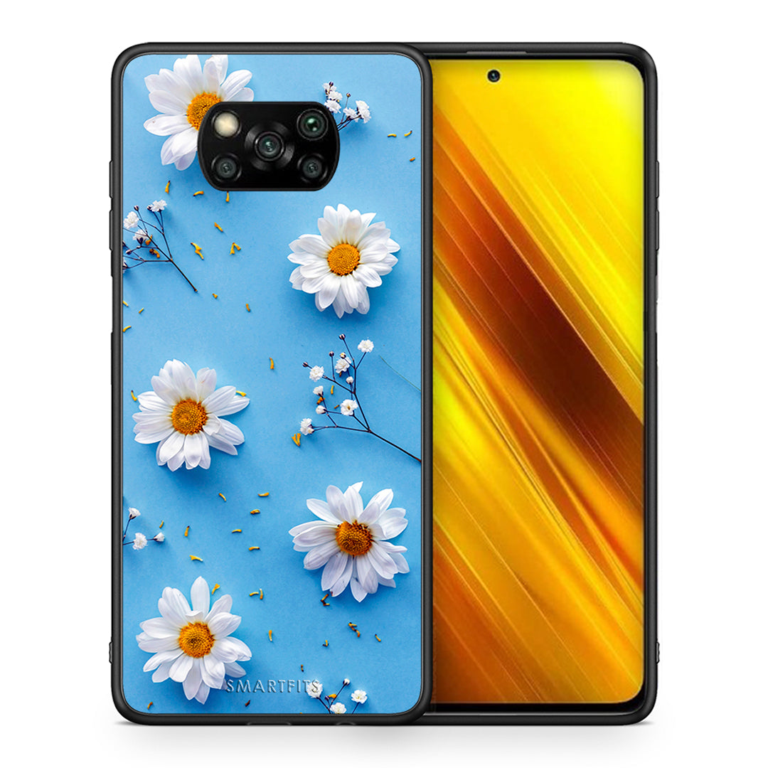 Θήκη Xiaomi Poco X3 Real Daisies από τη Smartfits με σχέδιο στο πίσω μέρος και μαύρο περίβλημα | Xiaomi Poco X3 Real Daisies case with colorful back and black bezels