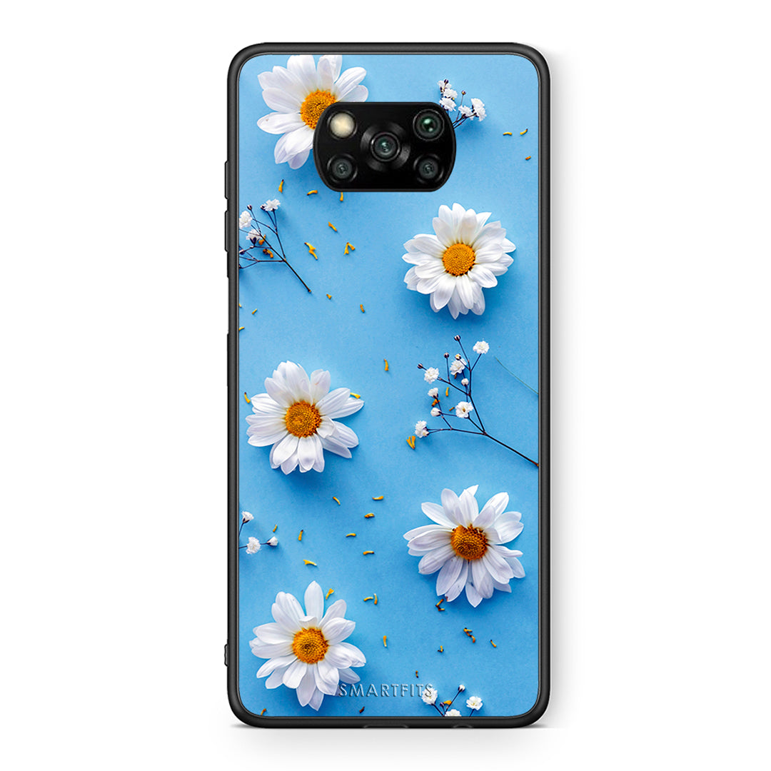 Θήκη Xiaomi Poco X3 Real Daisies από τη Smartfits με σχέδιο στο πίσω μέρος και μαύρο περίβλημα | Xiaomi Poco X3 Real Daisies case with colorful back and black bezels