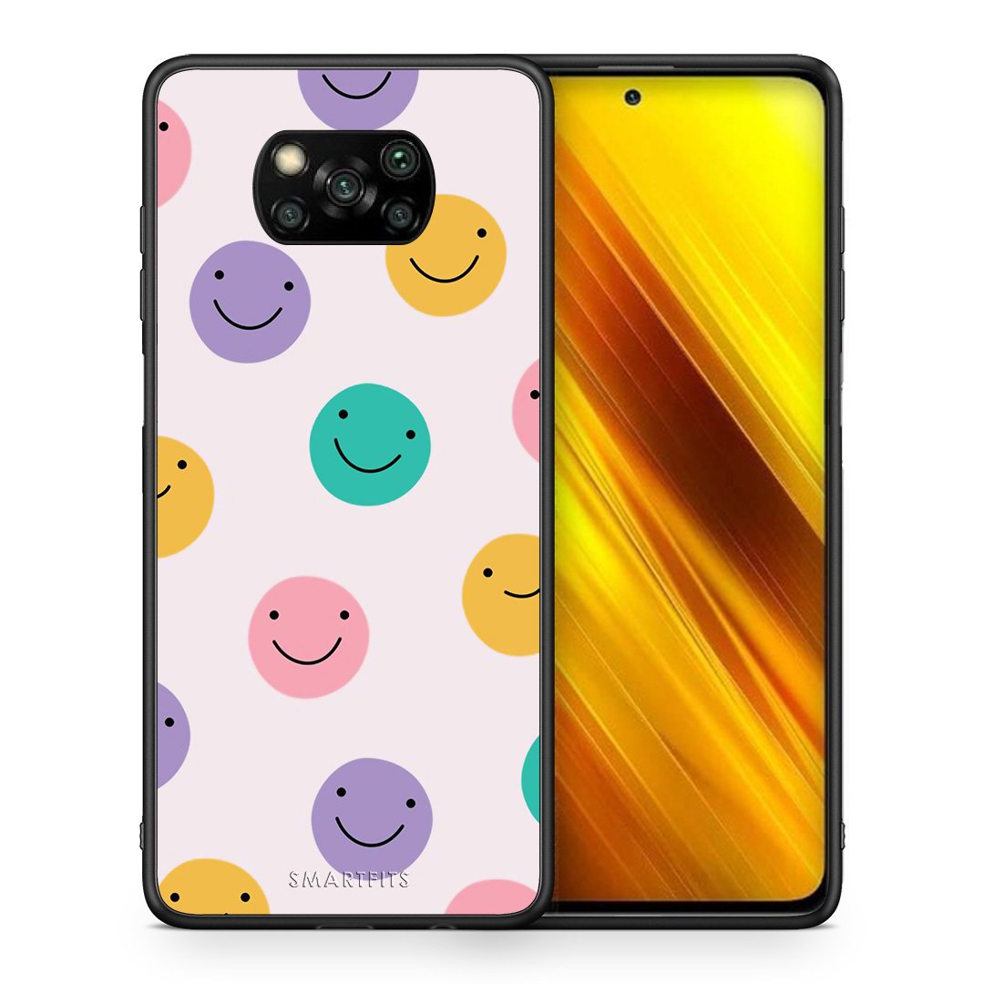 Θήκη Xiaomi Poco X3 Smiley Faces από τη Smartfits με σχέδιο στο πίσω μέρος και μαύρο περίβλημα | Xiaomi Poco X3 Smiley Faces case with colorful back and black bezels