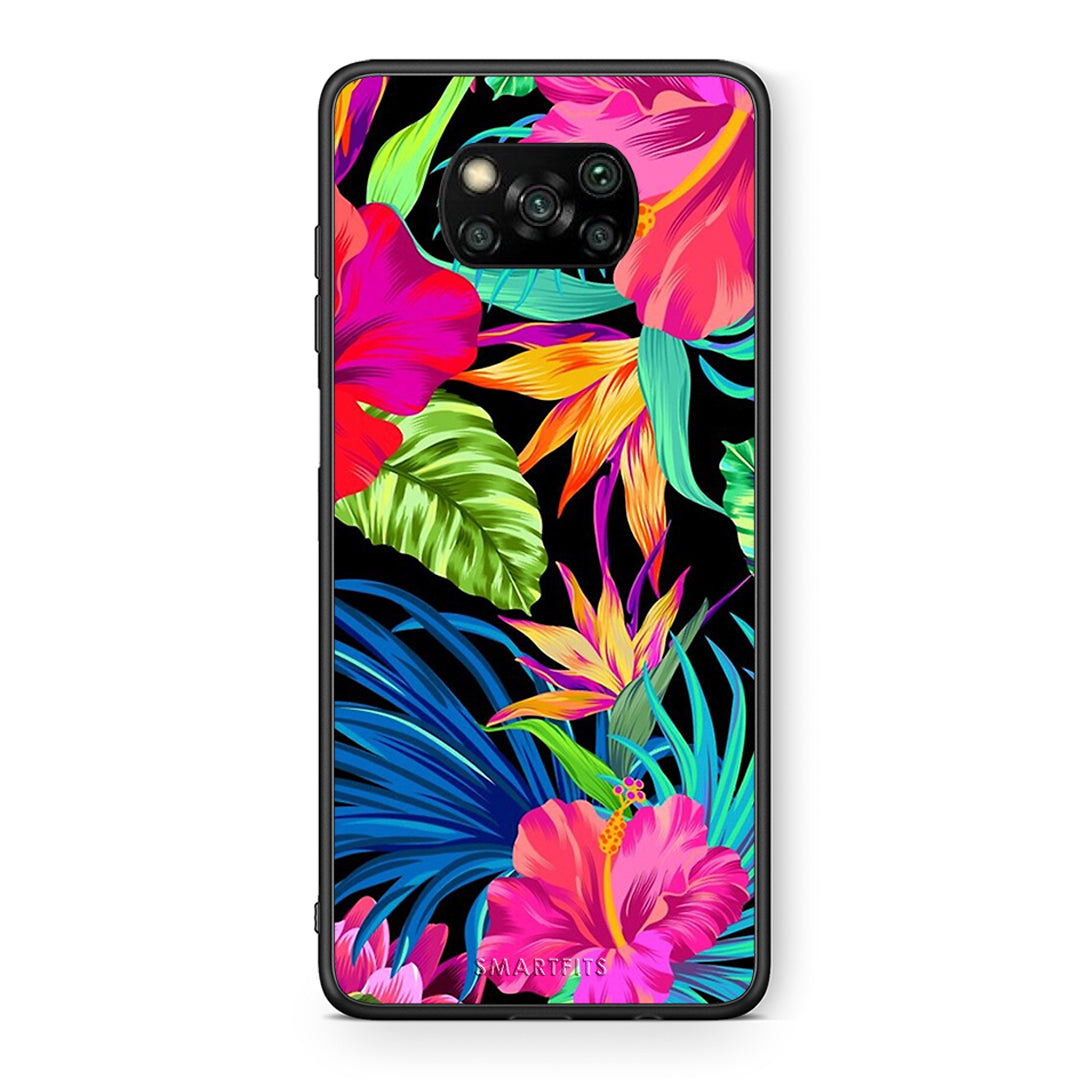 Θήκη Xiaomi Poco X3 Tropical Flowers από τη Smartfits με σχέδιο στο πίσω μέρος και μαύρο περίβλημα | Xiaomi Poco X3 Tropical Flowers case with colorful back and black bezels