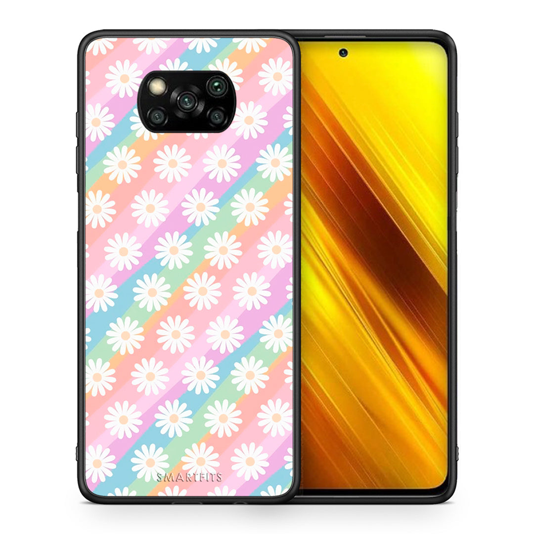 Θήκη Xiaomi Poco X3 White Daisies από τη Smartfits με σχέδιο στο πίσω μέρος και μαύρο περίβλημα | Xiaomi Poco X3 White Daisies case with colorful back and black bezels