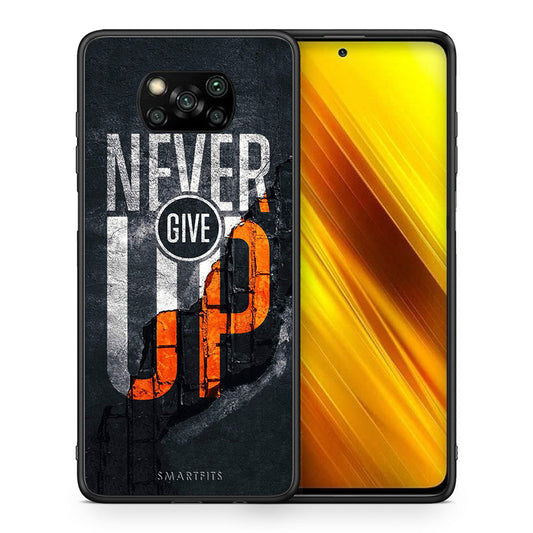 Θήκη Αγίου Βαλεντίνου Xiaomi Poco X3 Never Give Up από τη Smartfits με σχέδιο στο πίσω μέρος και μαύρο περίβλημα | Xiaomi Poco X3 Never Give Up case with colorful back and black bezels