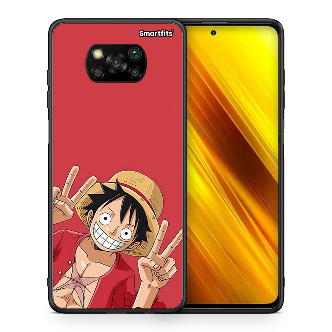 Θήκη Xiaomi Poco X3 Pirate Luffy από τη Smartfits με σχέδιο στο πίσω μέρος και μαύρο περίβλημα | Xiaomi Poco X3 Pirate Luffy case with colorful back and black bezels