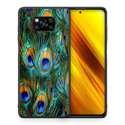 Θήκη Xiaomi Poco X3 Real Peacock Feathers από τη Smartfits με σχέδιο στο πίσω μέρος και μαύρο περίβλημα | Xiaomi Poco X3 Real Peacock Feathers case with colorful back and black bezels