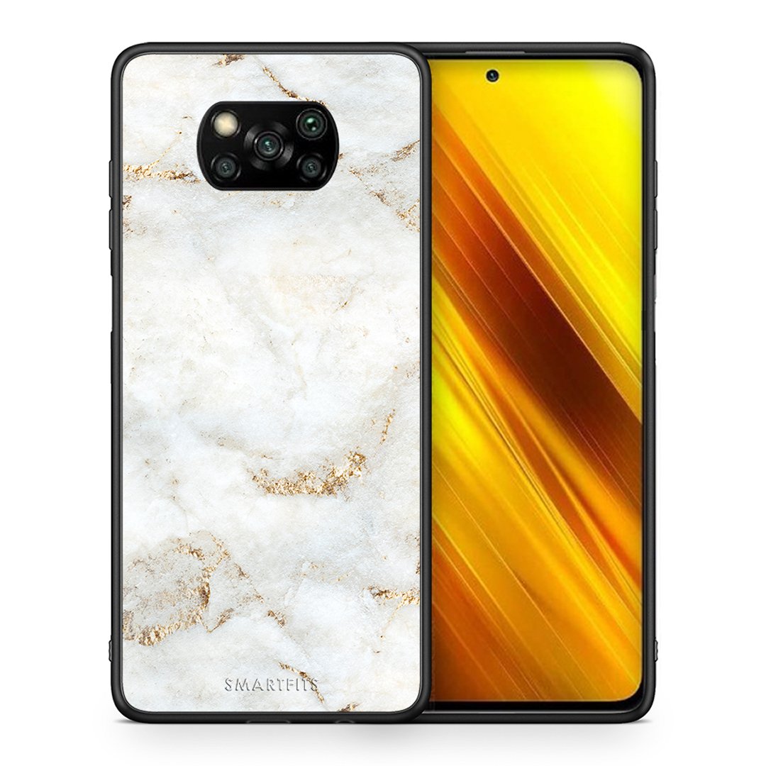 Θήκη Xiaomi Poco X3 White Gold Marble από τη Smartfits με σχέδιο στο πίσω μέρος και μαύρο περίβλημα | Xiaomi Poco X3 White Gold Marble case with colorful back and black bezels