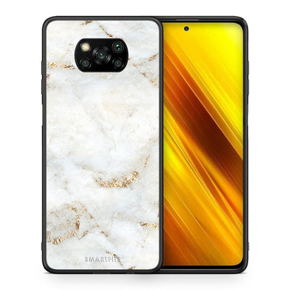 Θήκη Xiaomi Poco X3 White Gold Marble από τη Smartfits με σχέδιο στο πίσω μέρος και μαύρο περίβλημα | Xiaomi Poco X3 White Gold Marble case with colorful back and black bezels