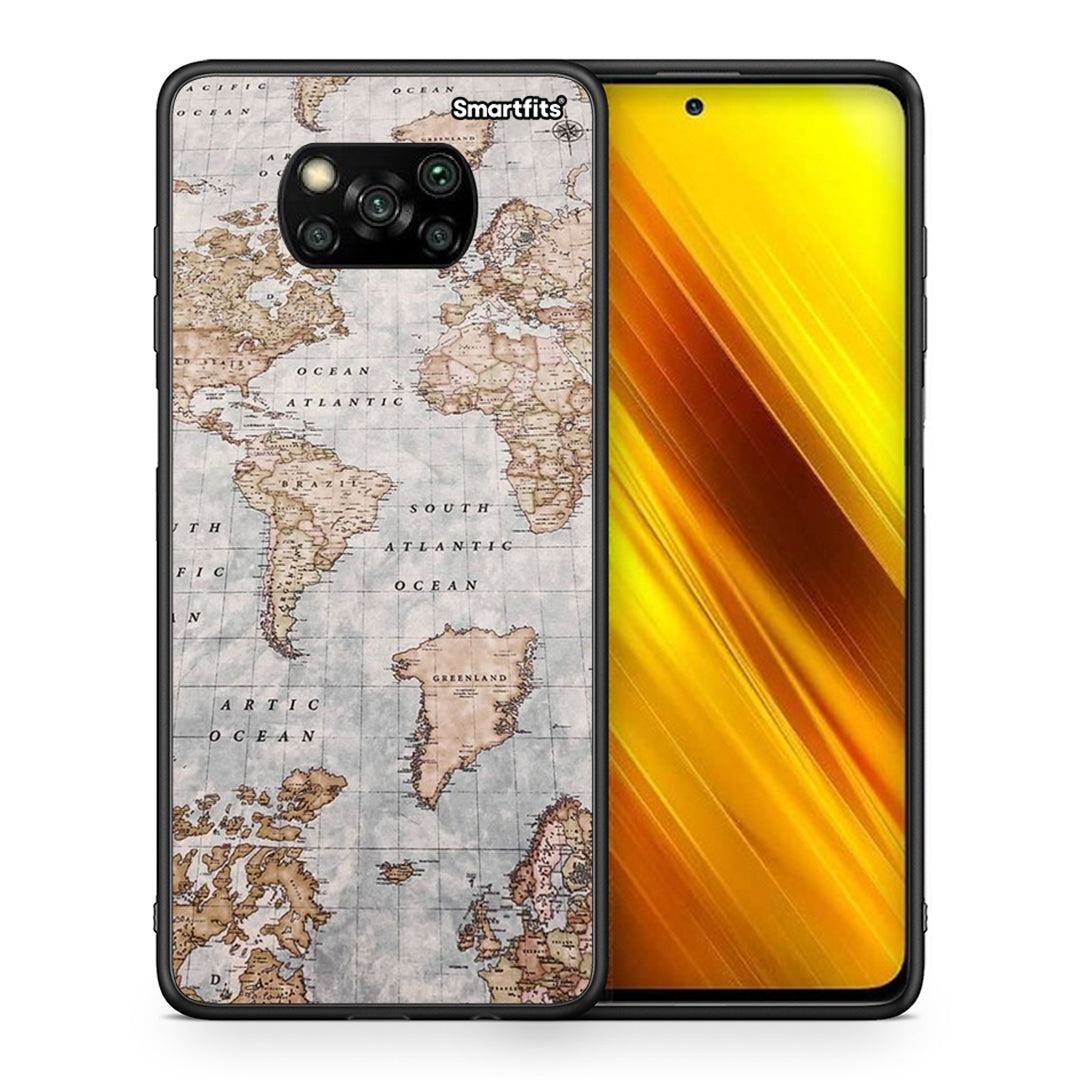 Θήκη Xiaomi Poco X3 World Map από τη Smartfits με σχέδιο στο πίσω μέρος και μαύρο περίβλημα | Xiaomi Poco X3 World Map case with colorful back and black bezels