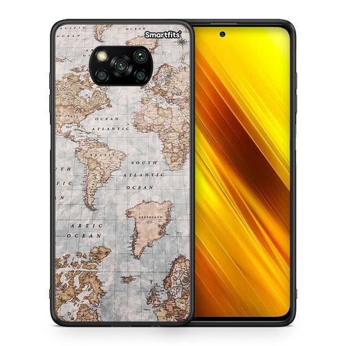 Θήκη Xiaomi Poco X3 World Map από τη Smartfits με σχέδιο στο πίσω μέρος και μαύρο περίβλημα | Xiaomi Poco X3 World Map case with colorful back and black bezels