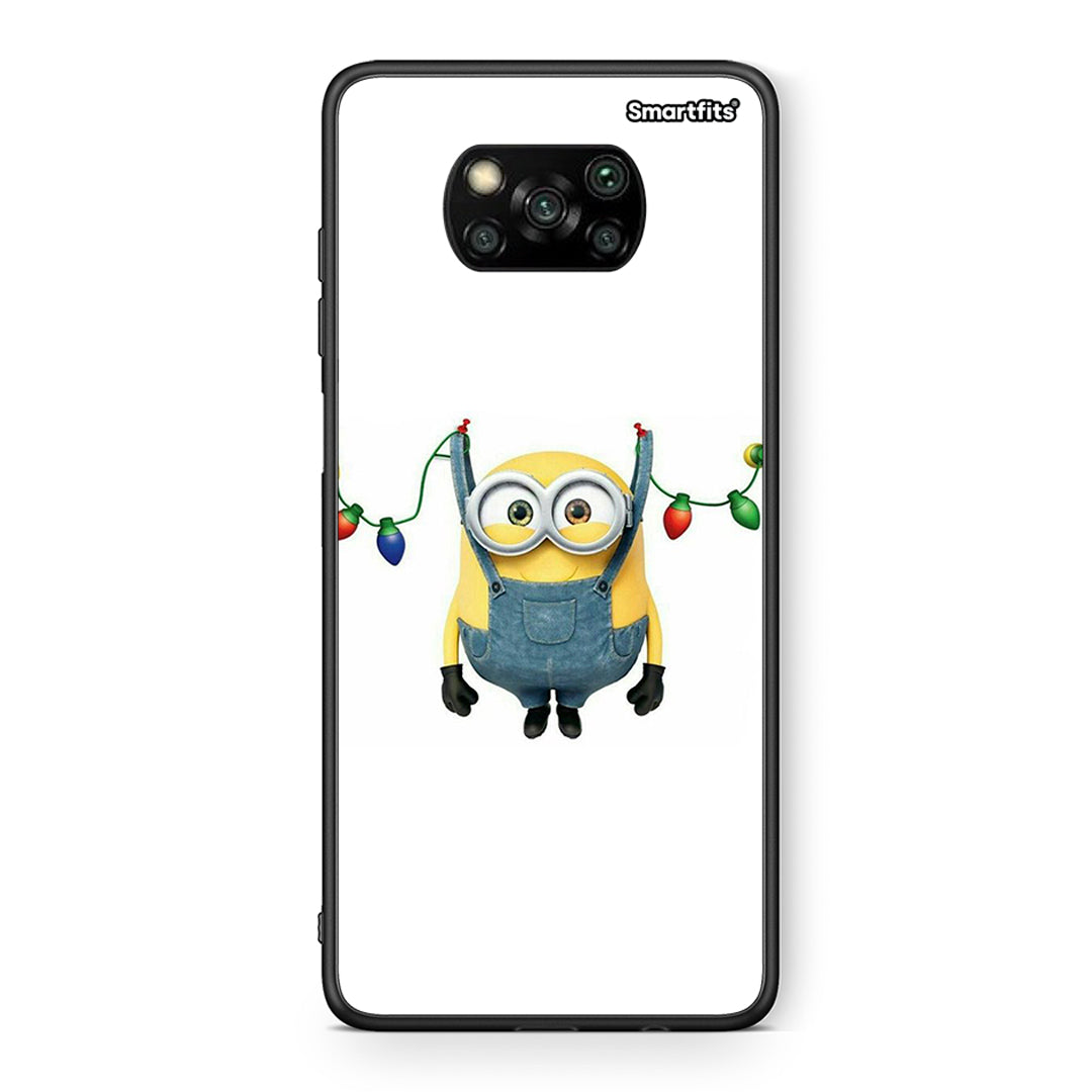 Θήκη Xiaomi Poco X3 Xmas Minion Lights από τη Smartfits με σχέδιο στο πίσω μέρος και μαύρο περίβλημα | Xiaomi Poco X3 Xmas Minion Lights case with colorful back and black bezels