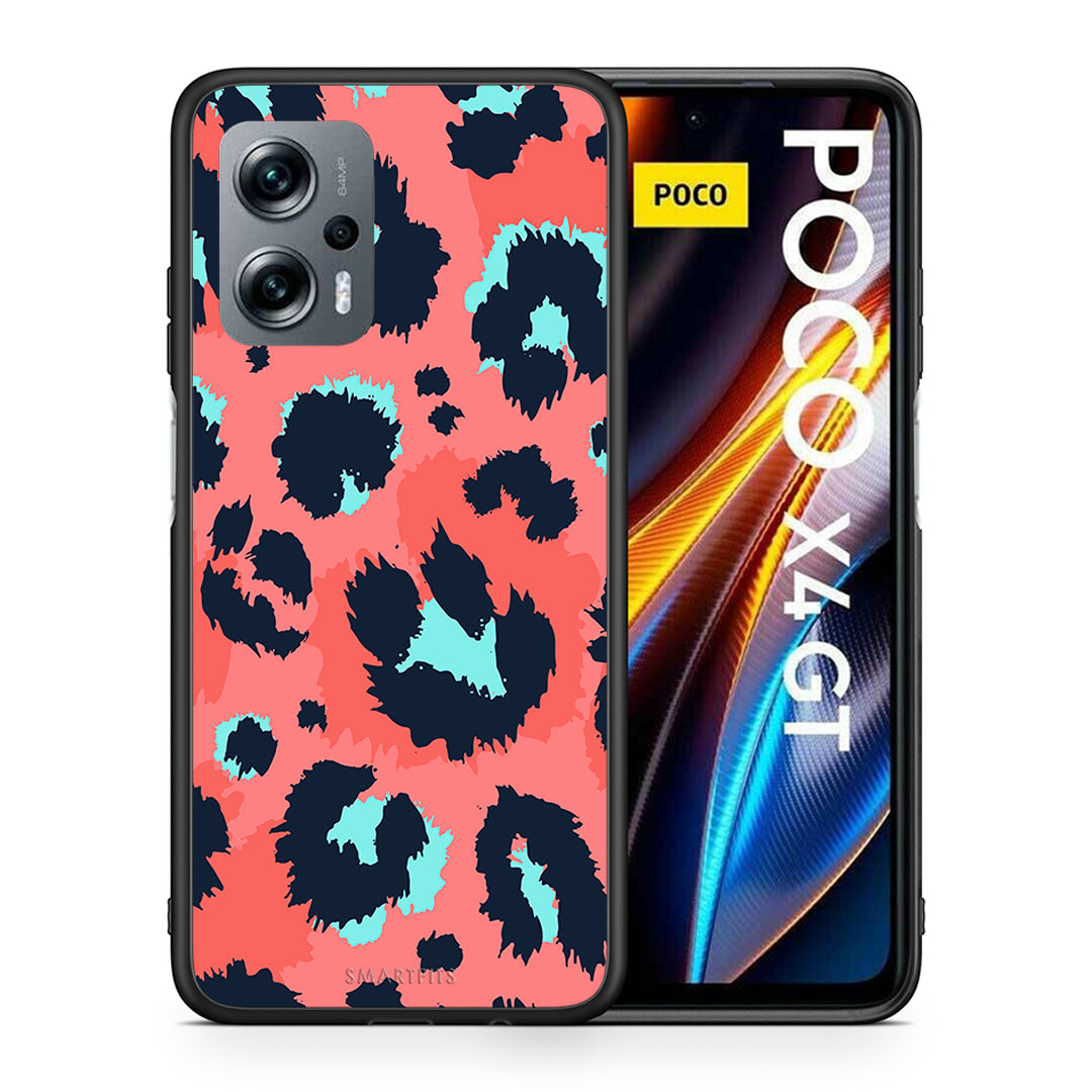 Θήκη Xiaomi Poco X4 GT Pink Leopard Animal από τη Smartfits με σχέδιο στο πίσω μέρος και μαύρο περίβλημα | Xiaomi Poco X4 GT Pink Leopard Animal case with colorful back and black bezels