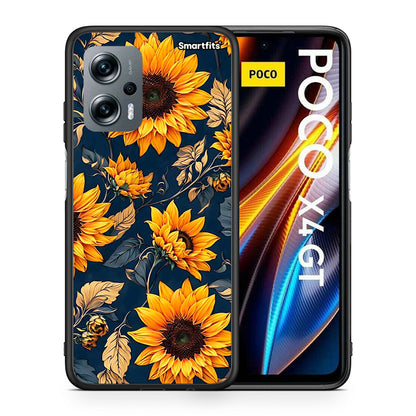 Θήκη Xiaomi Poco X4 GT Autumn Sunflowers από τη Smartfits με σχέδιο στο πίσω μέρος και μαύρο περίβλημα | Xiaomi Poco X4 GT Autumn Sunflowers case with colorful back and black bezels