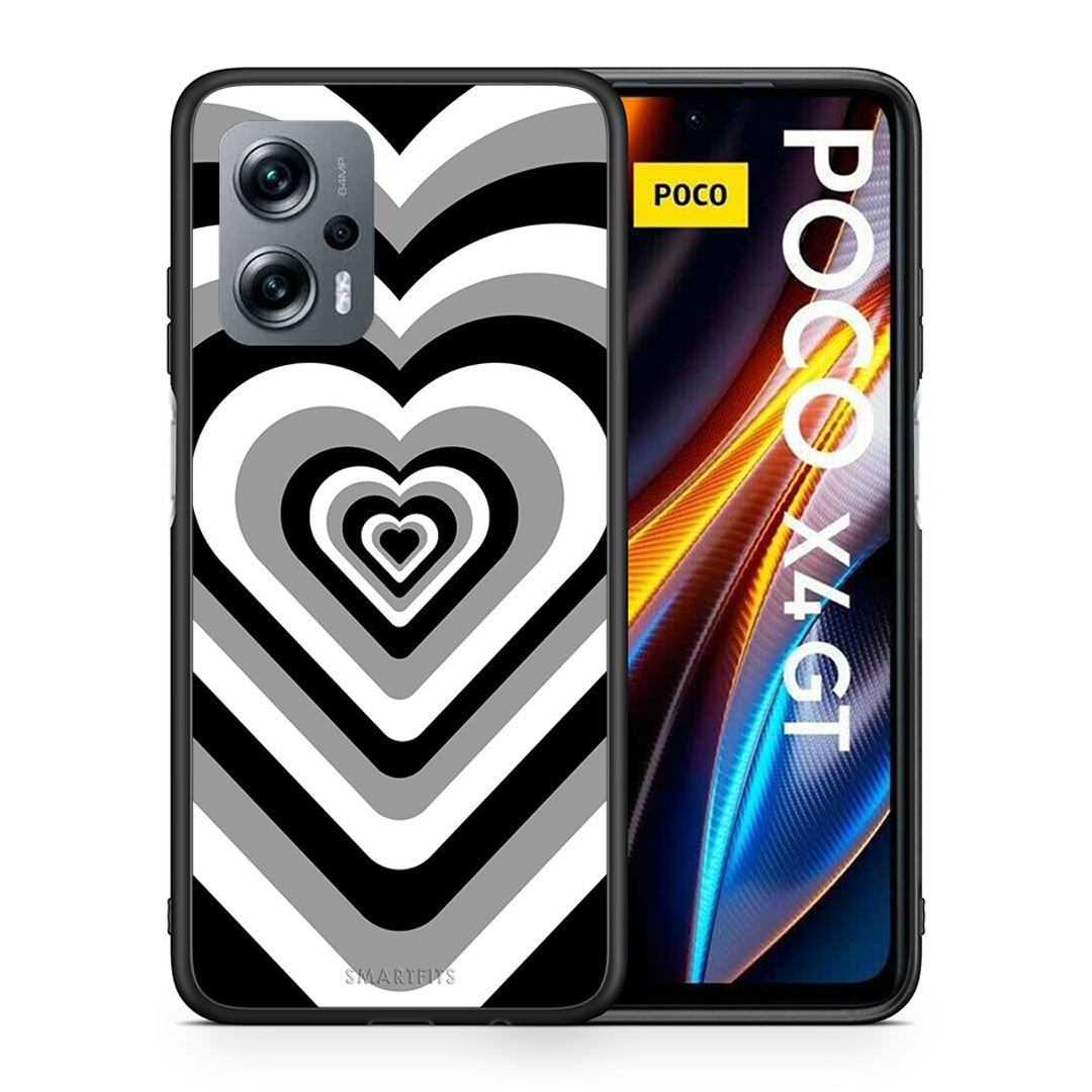 Θήκη Xiaomi Poco X4 GT Black Hearts από τη Smartfits με σχέδιο στο πίσω μέρος και μαύρο περίβλημα | Xiaomi Poco X4 GT Black Hearts case with colorful back and black bezels