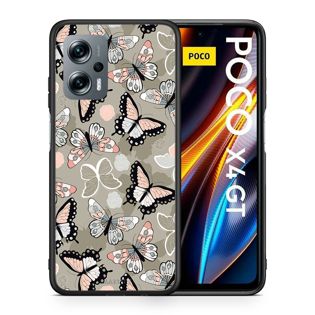 Θήκη Xiaomi Poco X4 GT Butterflies Boho από τη Smartfits με σχέδιο στο πίσω μέρος και μαύρο περίβλημα | Xiaomi Poco X4 GT Butterflies Boho case with colorful back and black bezels
