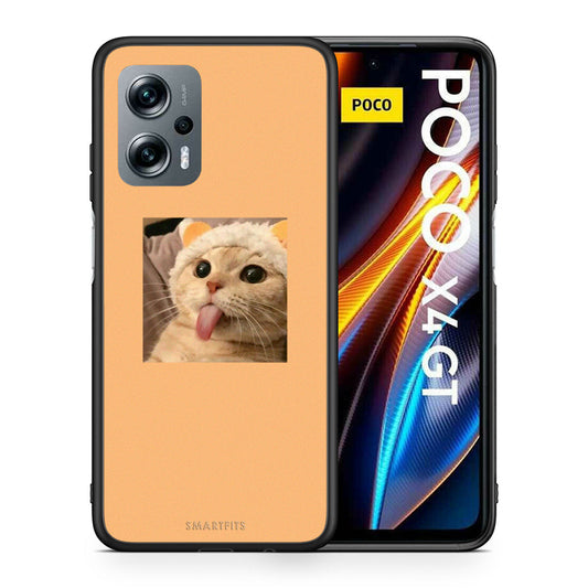 Θήκη Xiaomi Poco X4 GT Cat Tongue από τη Smartfits με σχέδιο στο πίσω μέρος και μαύρο περίβλημα | Xiaomi Poco X4 GT Cat Tongue case with colorful back and black bezels