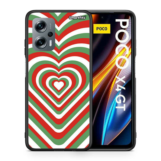 Θήκη Xiaomi Poco X4 GT Christmas Hearts από τη Smartfits με σχέδιο στο πίσω μέρος και μαύρο περίβλημα | Xiaomi Poco X4 GT Christmas Hearts case with colorful back and black bezels