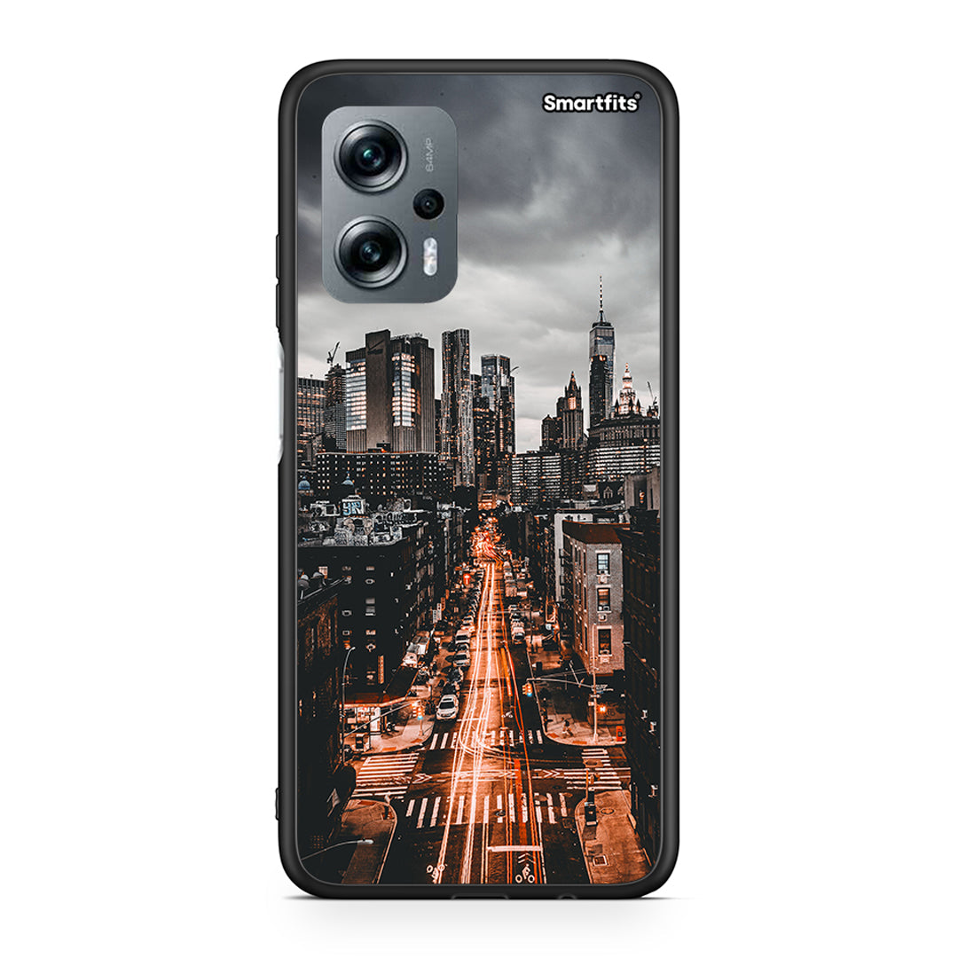Xiaomi Poco X4 GT City Lights θήκη από τη Smartfits με σχέδιο στο πίσω μέρος και μαύρο περίβλημα | Smartphone case with colorful back and black bezels by Smartfits