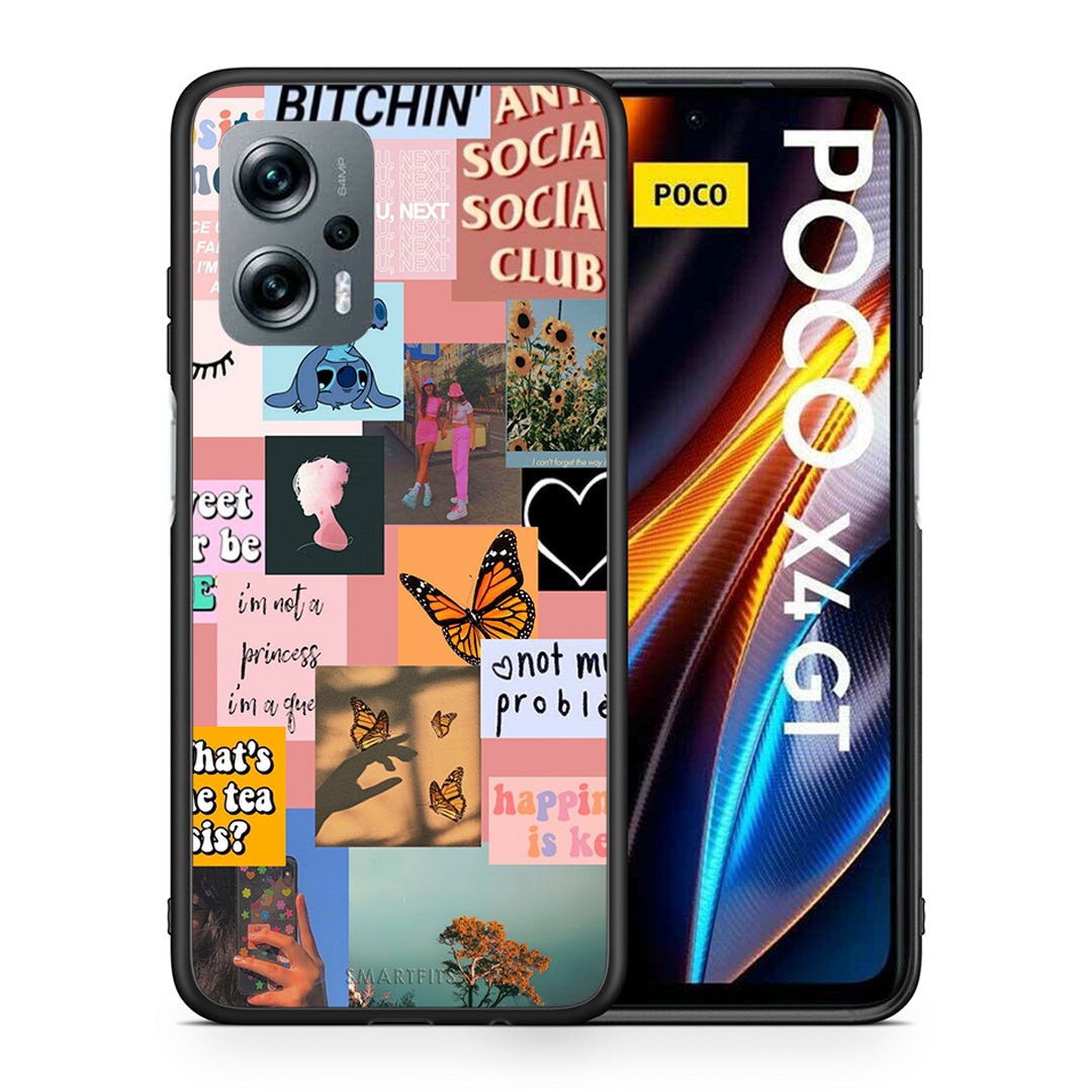 Θήκη Αγίου Βαλεντίνου Xiaomi Poco X4 GT Collage Bitchin από τη Smartfits με σχέδιο στο πίσω μέρος και μαύρο περίβλημα | Xiaomi Poco X4 GT Collage Bitchin case with colorful back and black bezels