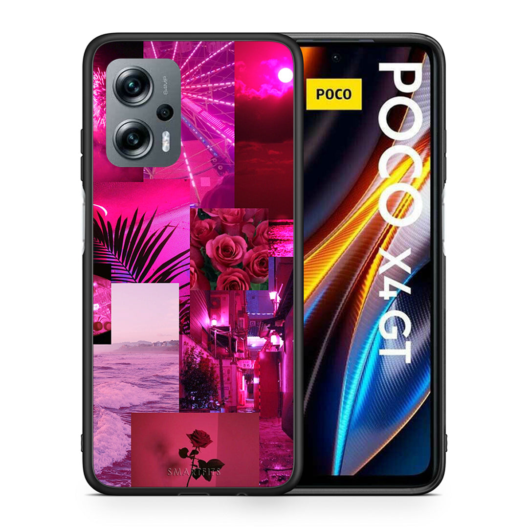 Θήκη Αγίου Βαλεντίνου Xiaomi Poco X4 GT Collage Red Roses από τη Smartfits με σχέδιο στο πίσω μέρος και μαύρο περίβλημα | Xiaomi Poco X4 GT Collage Red Roses case with colorful back and black bezels