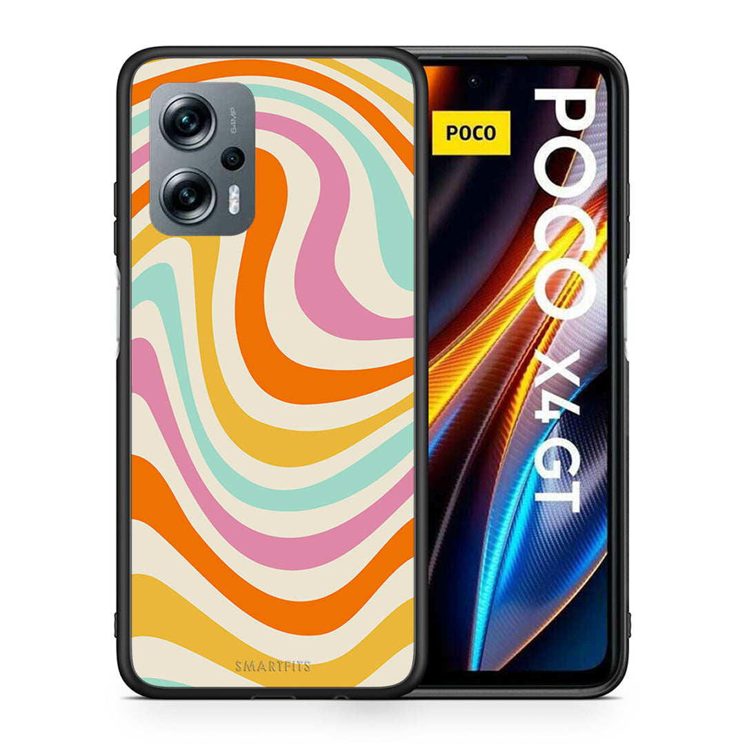 Θήκη Xiaomi Poco X4 GT Colourful Waves από τη Smartfits με σχέδιο στο πίσω μέρος και μαύρο περίβλημα | Xiaomi Poco X4 GT Colourful Waves case with colorful back and black bezels