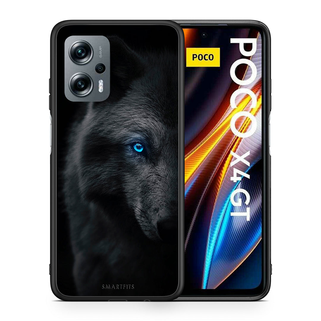 Θήκη Xiaomi Poco X4 GT Dark Wolf από τη Smartfits με σχέδιο στο πίσω μέρος και μαύρο περίβλημα | Xiaomi Poco X4 GT Dark Wolf case with colorful back and black bezels