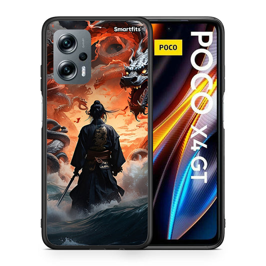 Θήκη Xiaomi Poco X4 GT Dragons Fight από τη Smartfits με σχέδιο στο πίσω μέρος και μαύρο περίβλημα | Xiaomi Poco X4 GT Dragons Fight case with colorful back and black bezels