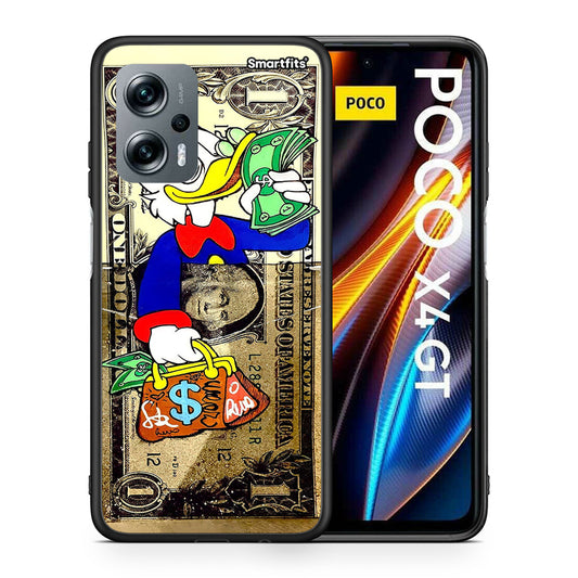 Θήκη Xiaomi Poco X4 GT Duck Money από τη Smartfits με σχέδιο στο πίσω μέρος και μαύρο περίβλημα | Xiaomi Poco X4 GT Duck Money case with colorful back and black bezels
