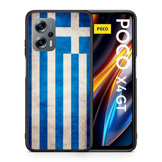 Θήκη Xiaomi Poco X4 GT Greek Flag από τη Smartfits με σχέδιο στο πίσω μέρος και μαύρο περίβλημα | Xiaomi Poco X4 GT Greek Flag case with colorful back and black bezels