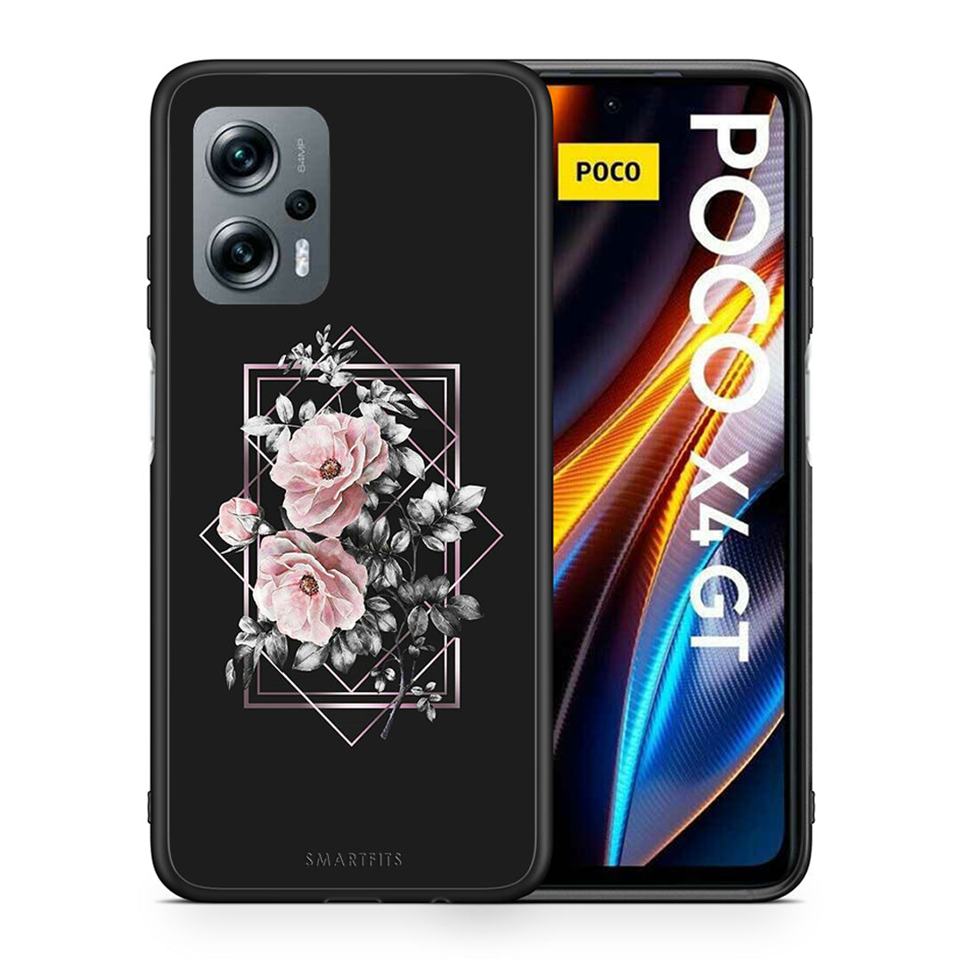 Θήκη Xiaomi Poco X4 GT Frame Flower από τη Smartfits με σχέδιο στο πίσω μέρος και μαύρο περίβλημα | Xiaomi Poco X4 GT Frame Flower case with colorful back and black bezels