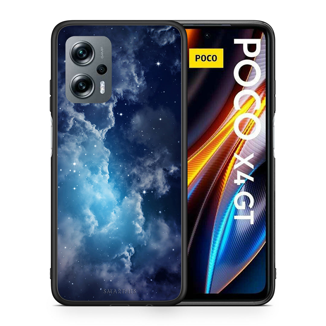 Θήκη Xiaomi Poco X4 GT Blue Sky Galaxy από τη Smartfits με σχέδιο στο πίσω μέρος και μαύρο περίβλημα | Xiaomi Poco X4 GT Blue Sky Galaxy case with colorful back and black bezels