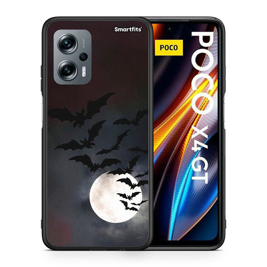 Θήκη Xiaomi Poco X4 GT Halloween Bat Night από τη Smartfits με σχέδιο στο πίσω μέρος και μαύρο περίβλημα | Xiaomi Poco X4 GT Halloween Bat Night case with colorful back and black bezels