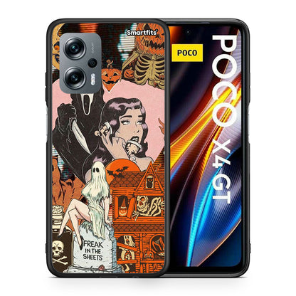 Θήκη Xiaomi Poco X4 GT Halloween Collage από τη Smartfits με σχέδιο στο πίσω μέρος και μαύρο περίβλημα | Xiaomi Poco X4 GT Halloween Collage case with colorful back and black bezels