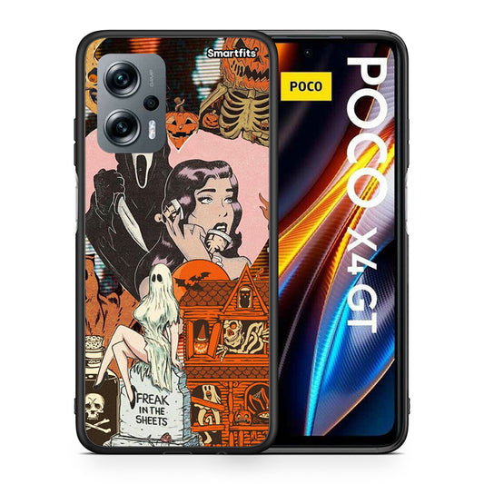 Θήκη Xiaomi Poco X4 GT Halloween Collage από τη Smartfits με σχέδιο στο πίσω μέρος και μαύρο περίβλημα | Xiaomi Poco X4 GT Halloween Collage case with colorful back and black bezels