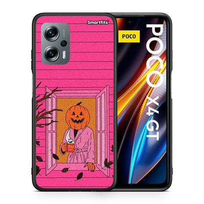 Θήκη Xiaomi Poco X4 GT Halloween Pumpkin Lady από τη Smartfits με σχέδιο στο πίσω μέρος και μαύρο περίβλημα | Xiaomi Poco X4 GT Halloween Pumpkin Lady case with colorful back and black bezels