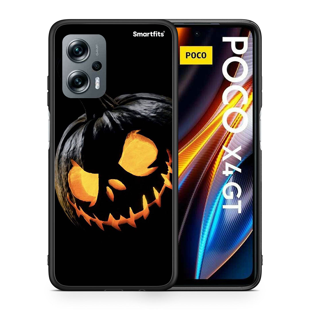 Θήκη Xiaomi Poco X4 GT Halloween Scary Pumpkin από τη Smartfits με σχέδιο στο πίσω μέρος και μαύρο περίβλημα | Xiaomi Poco X4 GT Halloween Scary Pumpkin case with colorful back and black bezels