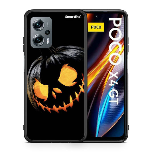 Θήκη Xiaomi Poco X4 GT Halloween Scary Pumpkin από τη Smartfits με σχέδιο στο πίσω μέρος και μαύρο περίβλημα | Xiaomi Poco X4 GT Halloween Scary Pumpkin case with colorful back and black bezels