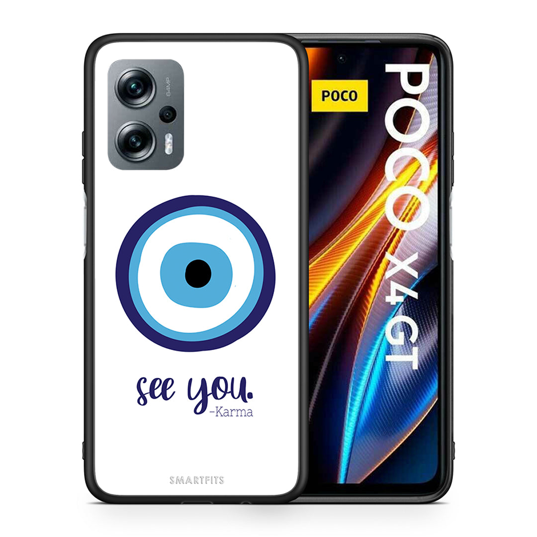 Θήκη Xiaomi Poco X4 GT Karma Says από τη Smartfits με σχέδιο στο πίσω μέρος και μαύρο περίβλημα | Xiaomi Poco X4 GT Karma Says case with colorful back and black bezels