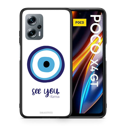 Θήκη Xiaomi Poco X4 GT Karma Says από τη Smartfits με σχέδιο στο πίσω μέρος και μαύρο περίβλημα | Xiaomi Poco X4 GT Karma Says case with colorful back and black bezels
