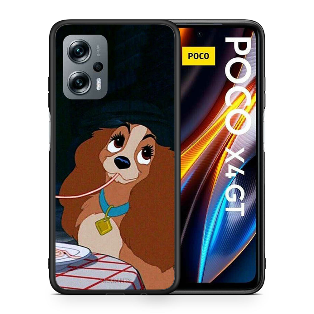 Θήκη Αγίου Βαλεντίνου Xiaomi Poco X4 GT Lady And Tramp 2 από τη Smartfits με σχέδιο στο πίσω μέρος και μαύρο περίβλημα | Xiaomi Poco X4 GT Lady And Tramp 2 case with colorful back and black bezels