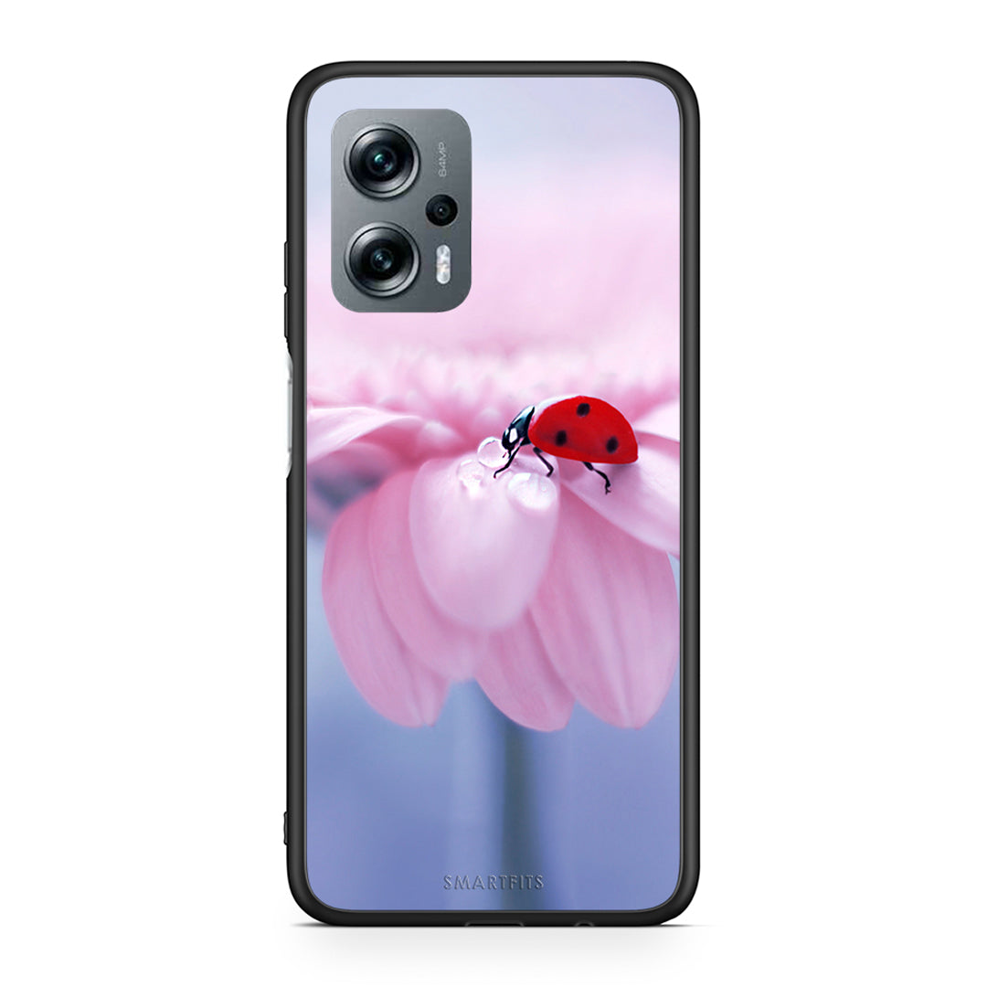 Xiaomi Poco X4 GT Ladybug Flower θήκη από τη Smartfits με σχέδιο στο πίσω μέρος και μαύρο περίβλημα | Smartphone case with colorful back and black bezels by Smartfits