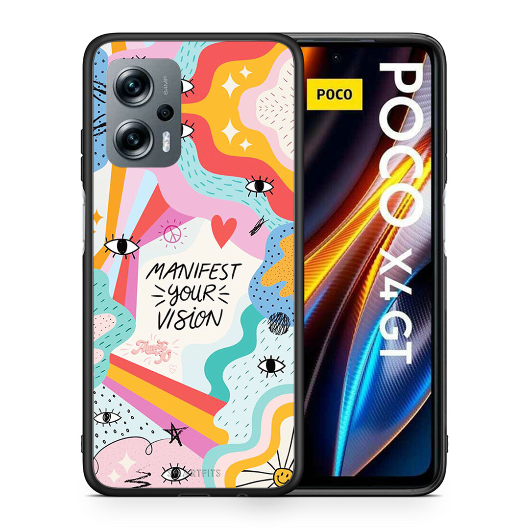 Θήκη Xiaomi Poco X4 GT Manifest Your Vision από τη Smartfits με σχέδιο στο πίσω μέρος και μαύρο περίβλημα | Xiaomi Poco X4 GT Manifest Your Vision case with colorful back and black bezels