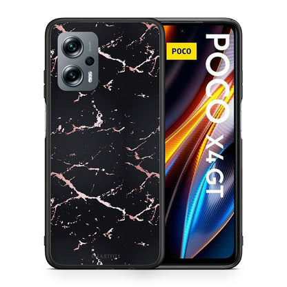 Θήκη Xiaomi Poco X4 GT Black Rosegold Marble από τη Smartfits με σχέδιο στο πίσω μέρος και μαύρο περίβλημα | Xiaomi Poco X4 GT Black Rosegold Marble case with colorful back and black bezels