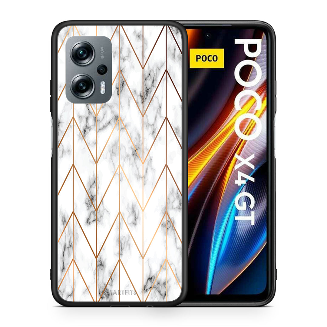 Θήκη Xiaomi Poco X4 GT Gold Geometric Marble από τη Smartfits με σχέδιο στο πίσω μέρος και μαύρο περίβλημα | Xiaomi Poco X4 GT Gold Geometric Marble case with colorful back and black bezels