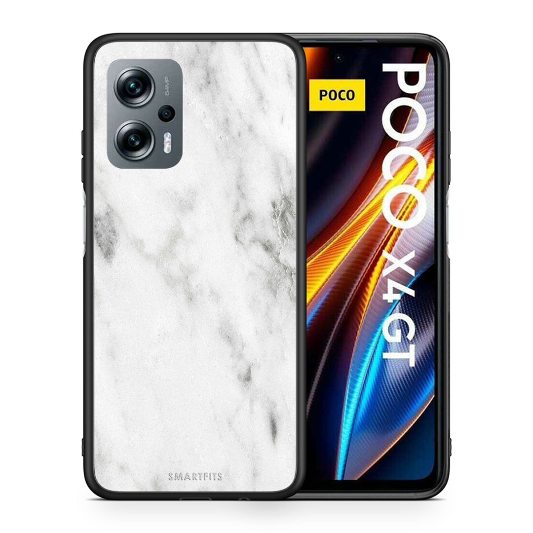 Θήκη Xiaomi Poco X4 GT White Marble από τη Smartfits με σχέδιο στο πίσω μέρος και μαύρο περίβλημα | Xiaomi Poco X4 GT White Marble case with colorful back and black bezels