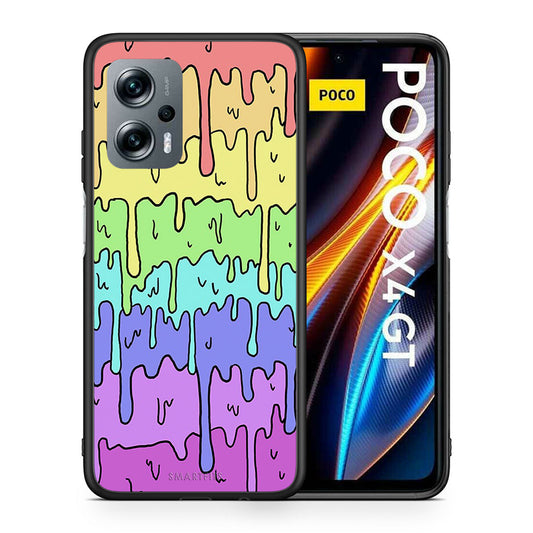 Θήκη Xiaomi Poco X4 GT Melting Rainbow από τη Smartfits με σχέδιο στο πίσω μέρος και μαύρο περίβλημα | Xiaomi Poco X4 GT Melting Rainbow case with colorful back and black bezels
