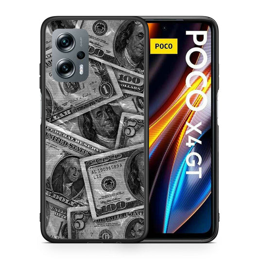 Θήκη Xiaomi Poco X4 GT Money Dollars από τη Smartfits με σχέδιο στο πίσω μέρος και μαύρο περίβλημα | Xiaomi Poco X4 GT Money Dollars case with colorful back and black bezels