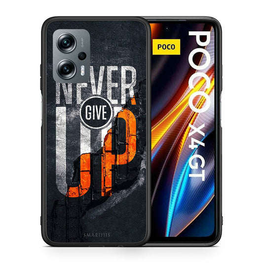 Θήκη Αγίου Βαλεντίνου Xiaomi Poco X4 GT Never Give Up από τη Smartfits με σχέδιο στο πίσω μέρος και μαύρο περίβλημα | Xiaomi Poco X4 GT Never Give Up case with colorful back and black bezels