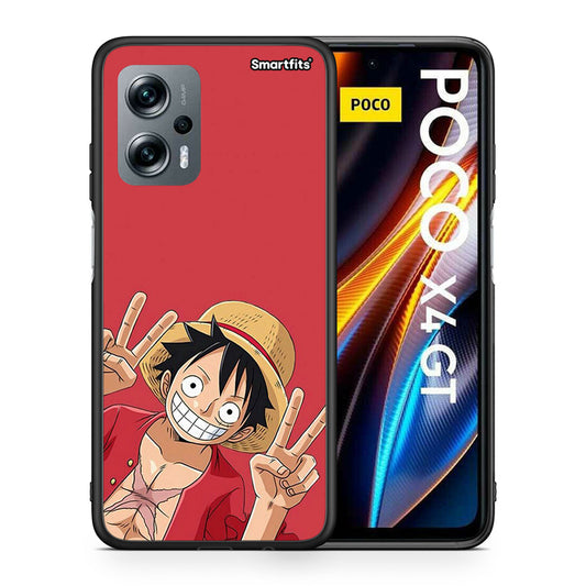 Θήκη Xiaomi Poco X4 GT Pirate Luffy από τη Smartfits με σχέδιο στο πίσω μέρος και μαύρο περίβλημα | Xiaomi Poco X4 GT Pirate Luffy case with colorful back and black bezels