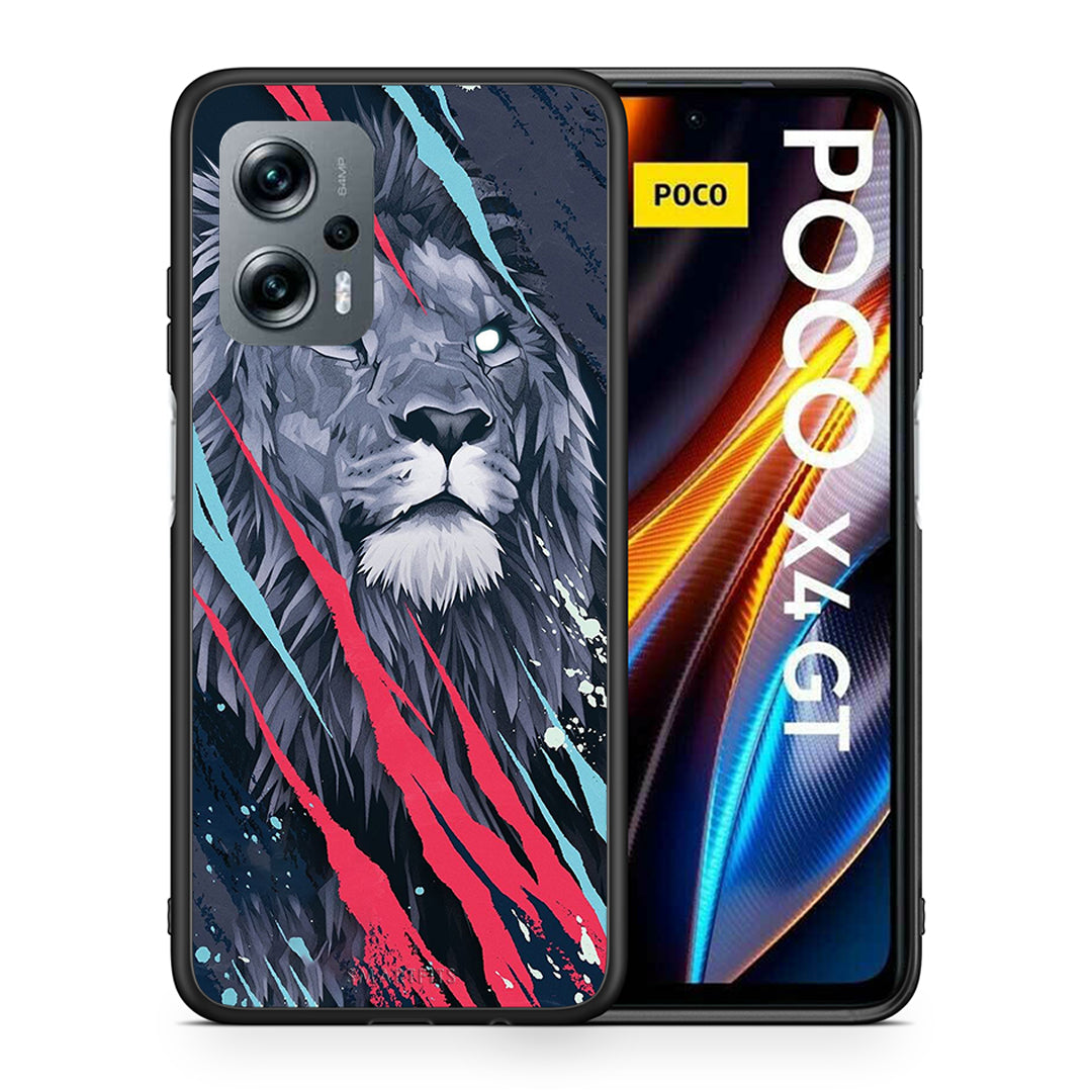 Θήκη Xiaomi Poco X4 GT Lion Designer PopArt από τη Smartfits με σχέδιο στο πίσω μέρος και μαύρο περίβλημα | Xiaomi Poco X4 GT Lion Designer PopArt case with colorful back and black bezels