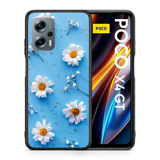 Θήκη Xiaomi Poco X4 GT Real Daisies από τη Smartfits με σχέδιο στο πίσω μέρος και μαύρο περίβλημα | Xiaomi Poco X4 GT Real Daisies case with colorful back and black bezels