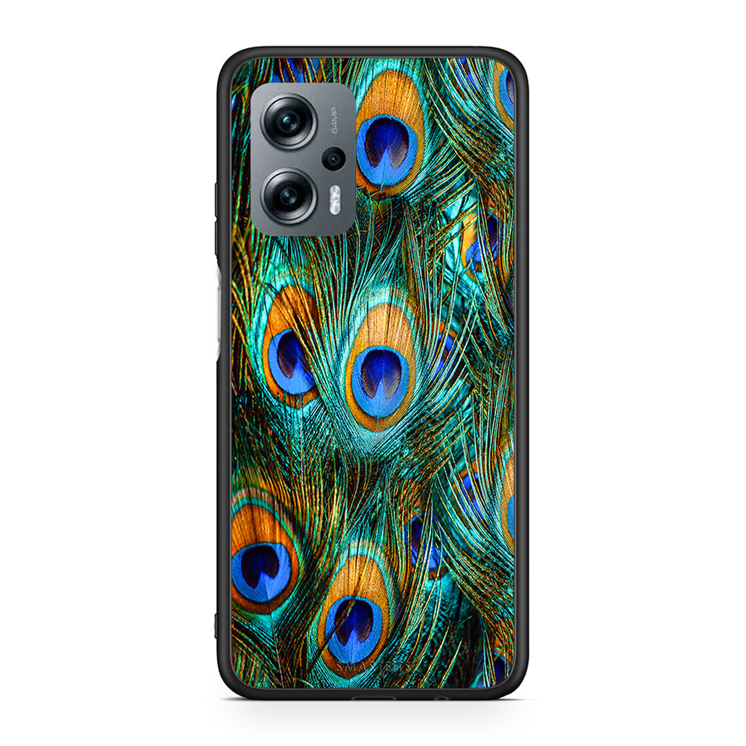 Xiaomi Poco X4 GT Real Peacock Feathers θήκη από τη Smartfits με σχέδιο στο πίσω μέρος και μαύρο περίβλημα | Smartphone case with colorful back and black bezels by Smartfits